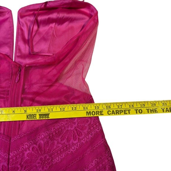 bebe Andie Sheer Striped Lace Gown Dress‎ Hot Pink Size 10 Sleeveless Evening - Picture 9 of 10